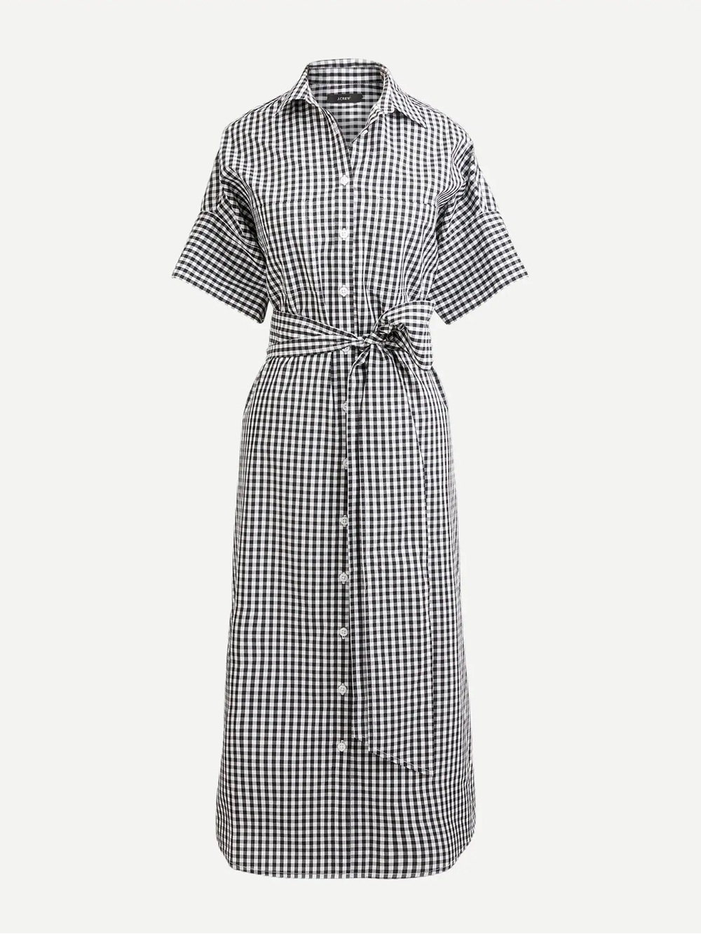 J. Crew Black and White Gingham Button-Front Shirt Dress